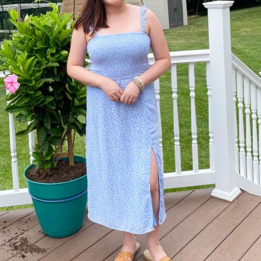 Blue Floral Midi Dress